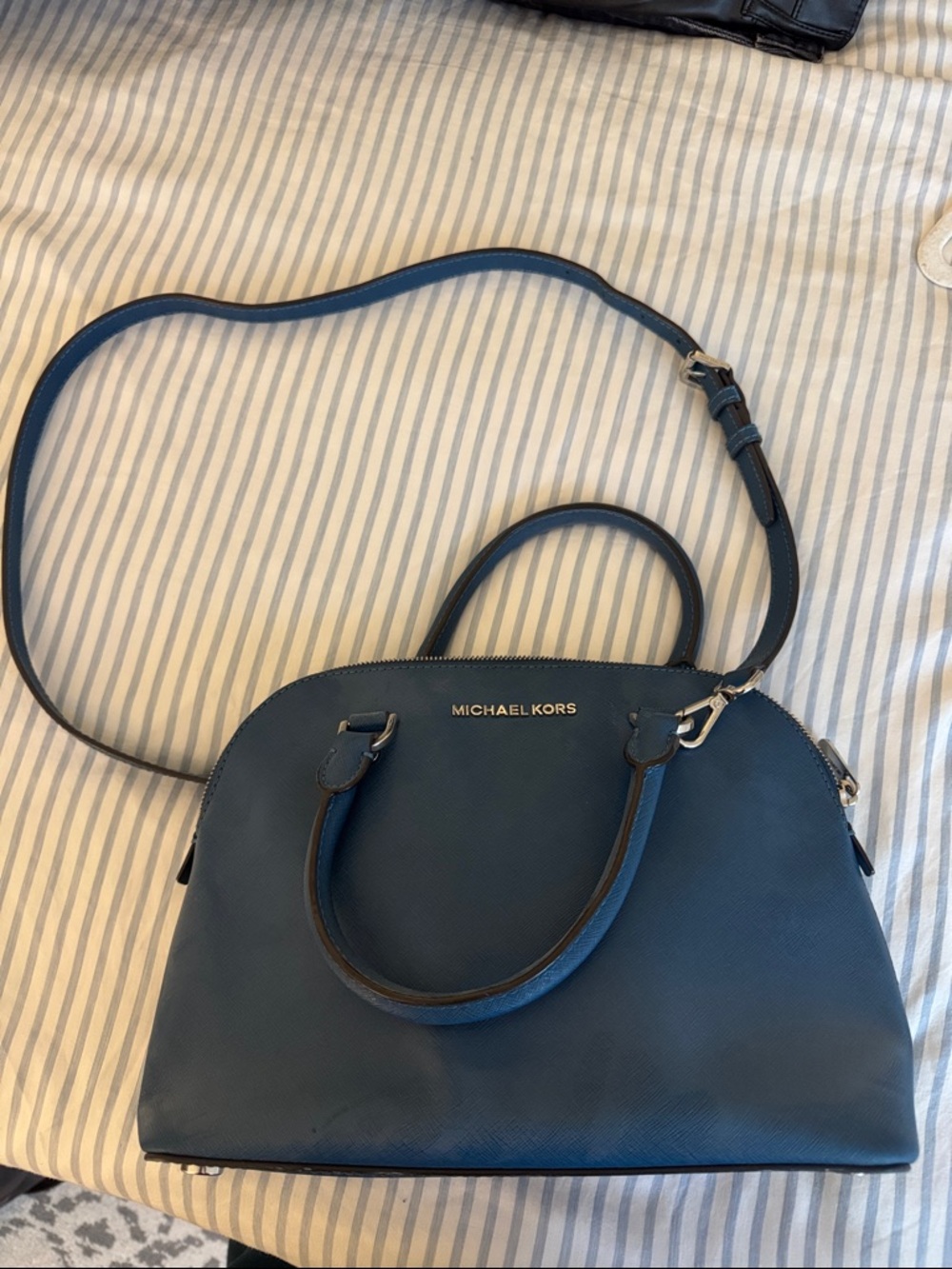 Michael Kors Navy Dome Satchel with Crossbody Strap